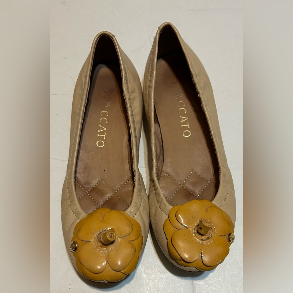 Staccato Tan Flats with Floral Detail